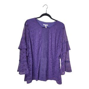 Women's Purple Lace Bell Sleeve Top Size Large